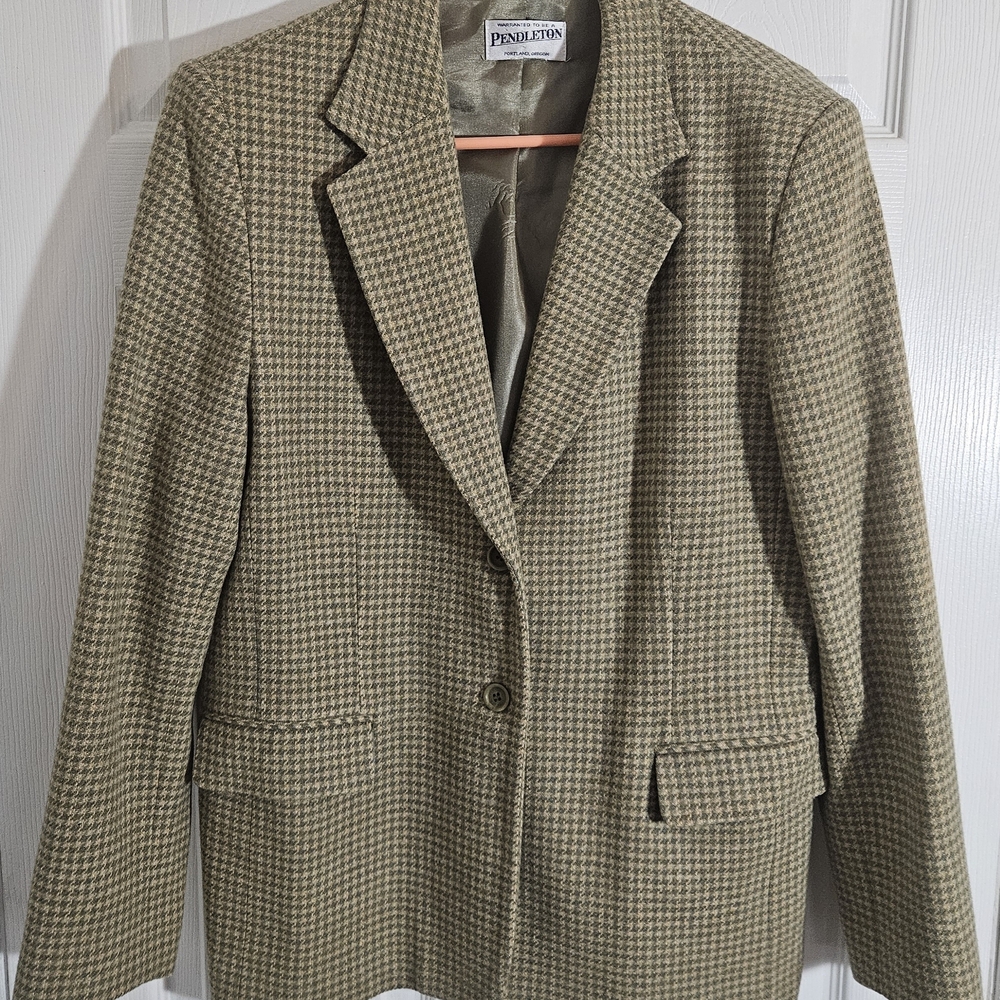 Pendleton Vintage Womans Medium Olive Houndstooth… - image 1